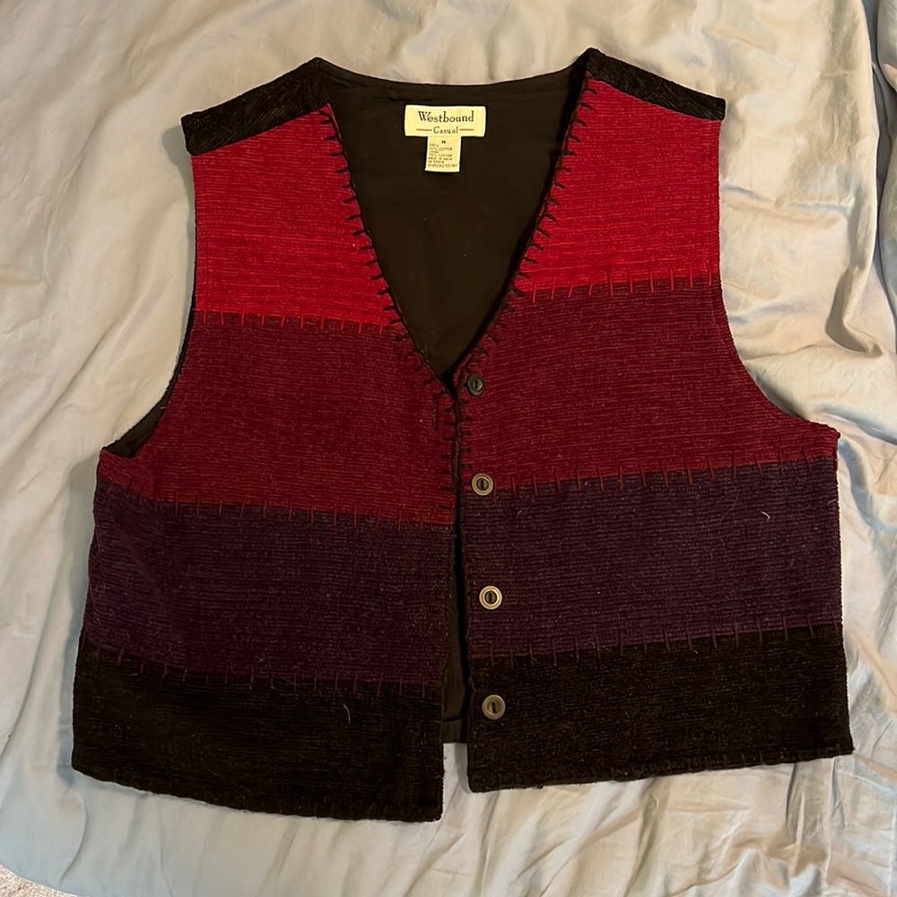 Ladies cotton multicolored vest medium purple black